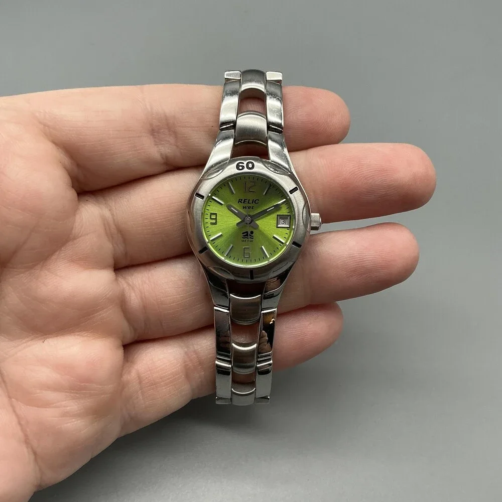 Relic Wet ZR 11649 Womens Watch 25mm Green Dial Stainless Steel Date New Batt 6